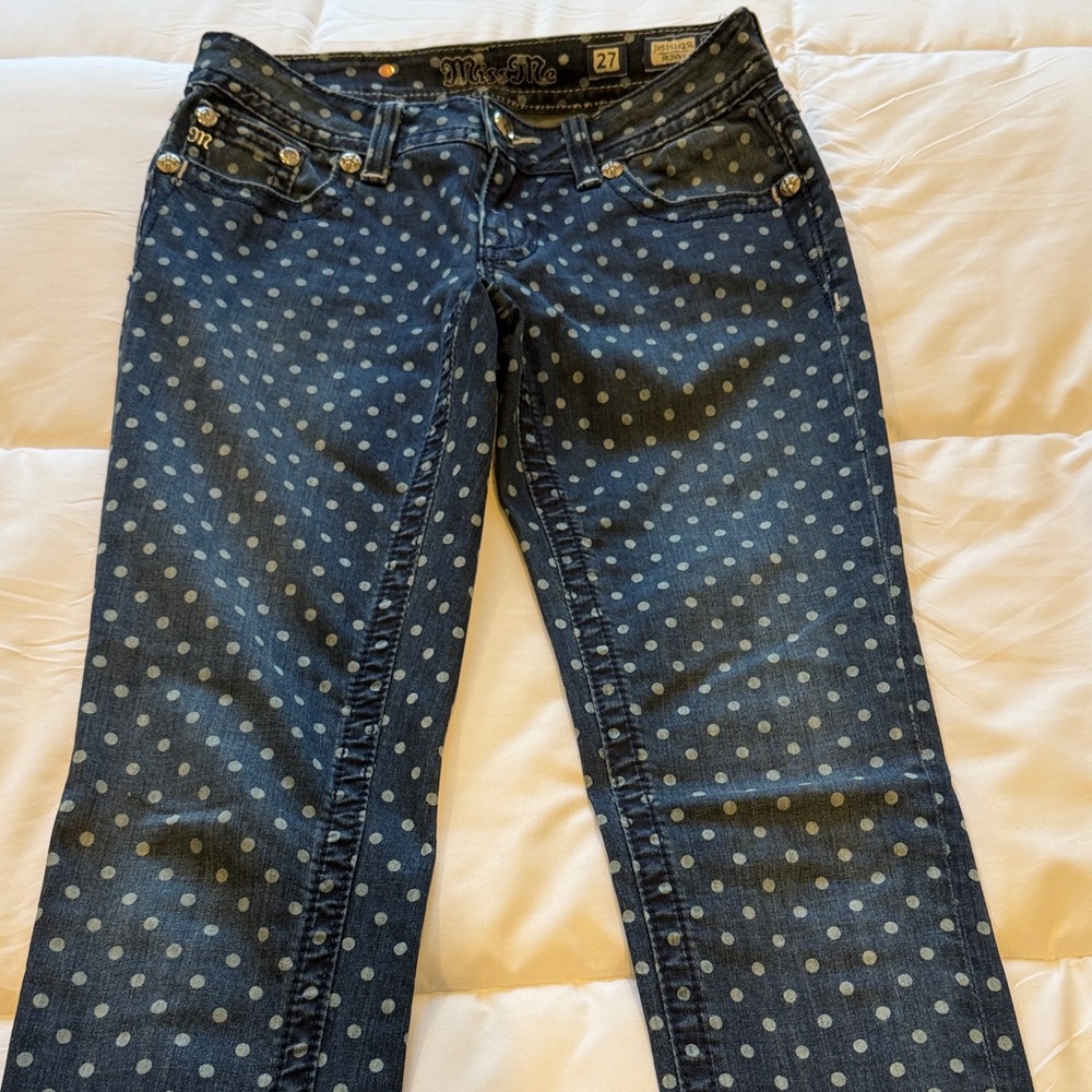 Miss Me Blue Polka Dot Skinny Jeans